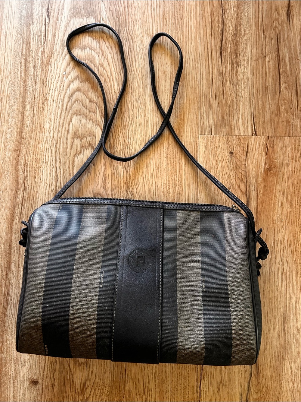 Fendi Black and Gray Stripe Crossbody Bag